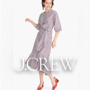 J. Crew Gabriola Ruffled Striped Cotton Shirt Dress sz 10